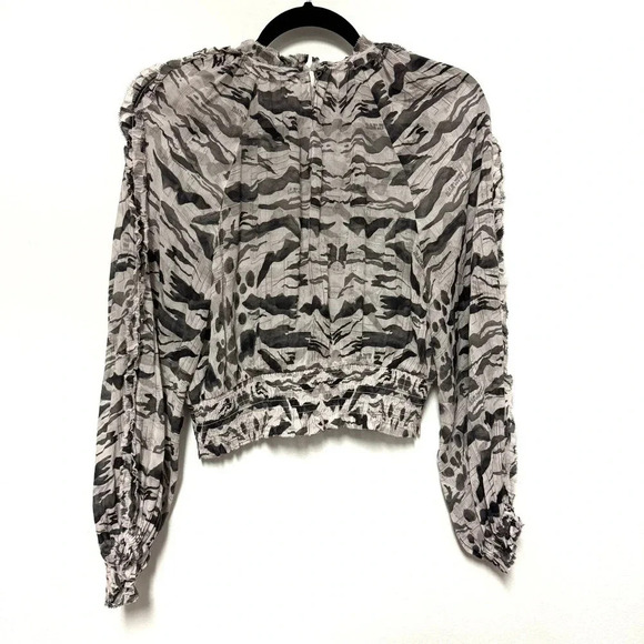 NWOT AllSaints Thallo Oniyuri Ruffle Smocked Top - Striped Patterned Blouse - Picture 4 of 11